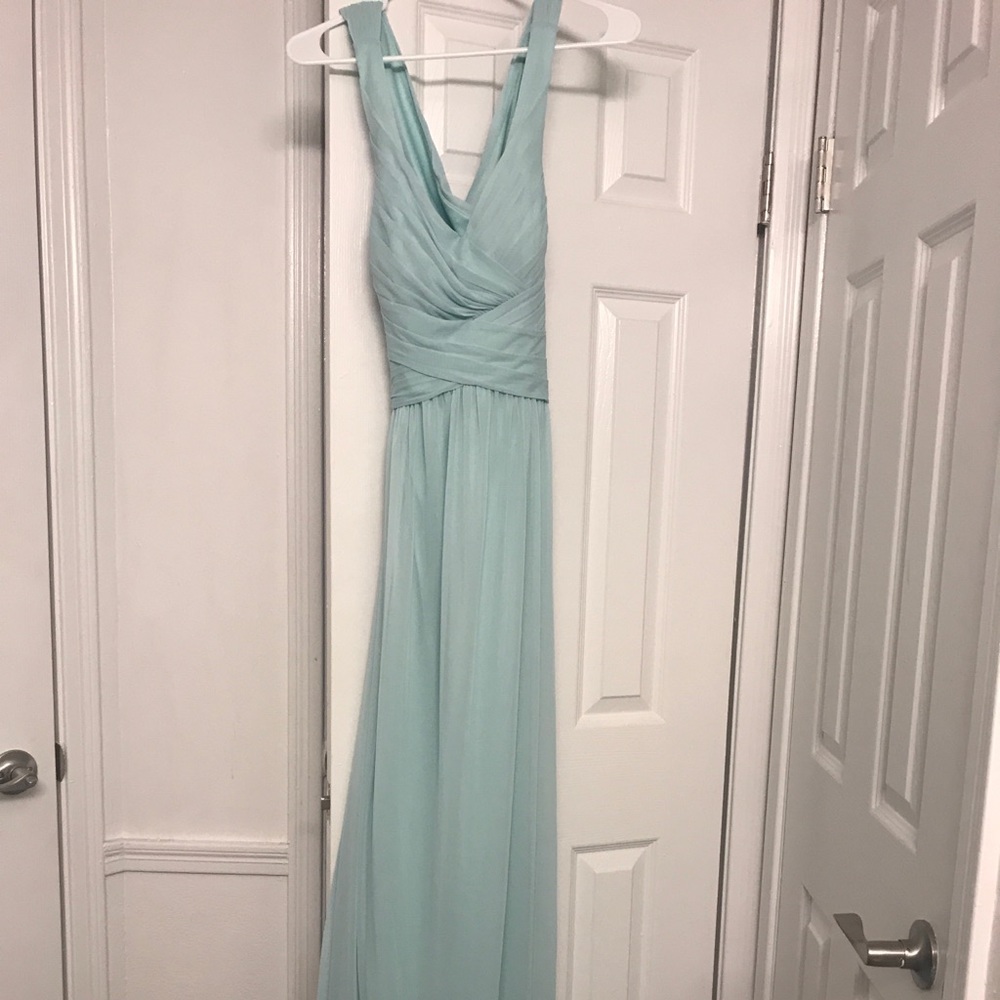 Floor length mesh open back bridesmaid dress